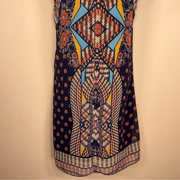 MEDIUM IN SAN FRANCISCO SLEEVELESS DRESS SHEATH GEOMETRIC BOHO PRINT LINED - Picture 2 of 12